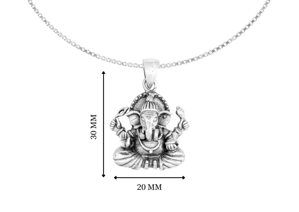 Seated Ganeshji Pendant In Silver By Orionz Jewels