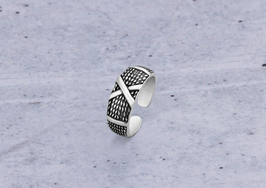 Textured X Ring In Oxidised Silver By Orionz Jewels